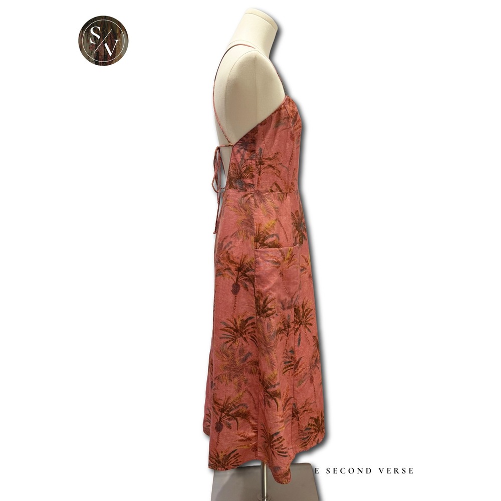 Zara Tropical Palm Leaf Cotton Linen Blend Button Front Midi Dress Size Large - Picture 3 of 11